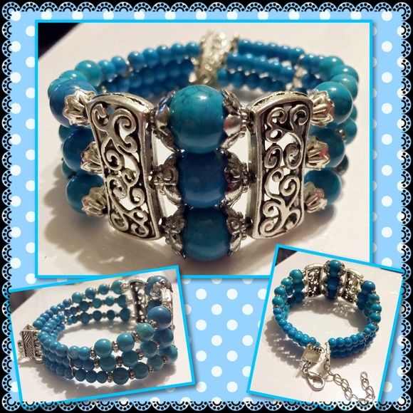 🦋NEW Fashion Bangle Silver & Turquoise Br