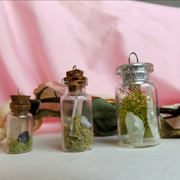 Fluorite and Jade Crystal Quartz Terrarium Necklac