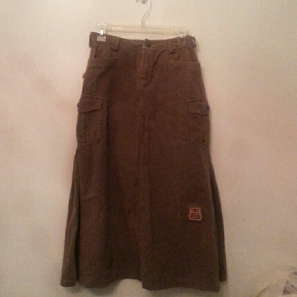 Long cargo style Jean skirt in green