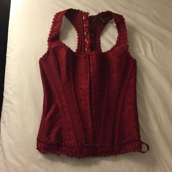 NWOT SCARLET BROCADE RACER BACK CORSET & G-STRING