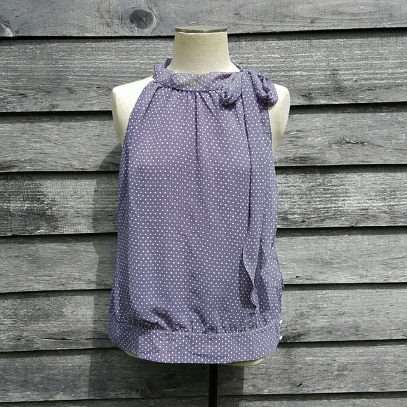 Banana Republic Tops - Purple Polka Dot Tie Neck Blouse