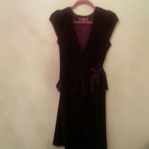 Purple velvet sleeveless wrap dress