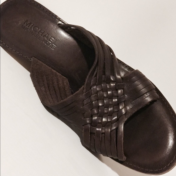 Michael Kors Woven Leather Wooden Heel Wedges - Picture 2 of 4