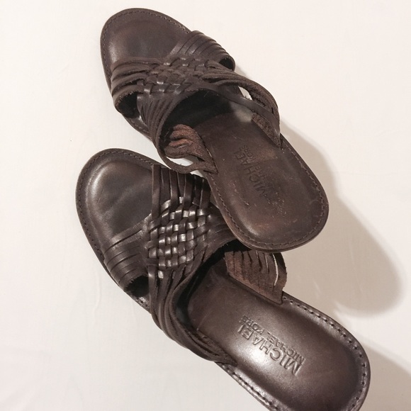 Michael Kors Woven Leather Wooden Heel Wedges - Picture 3 of 4