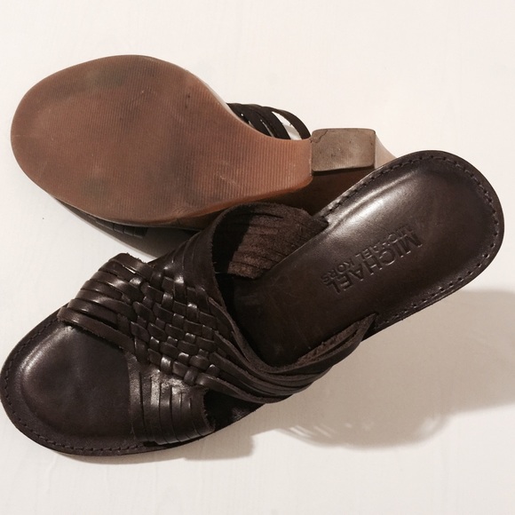 Michael Kors Woven Leather Wooden Heel Wedges - Picture 4 of 4