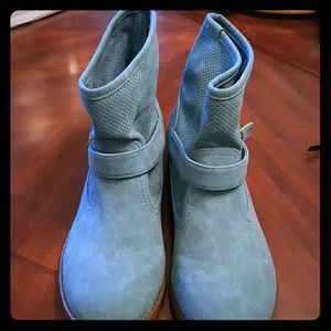 Blue Suede Ankle Boots