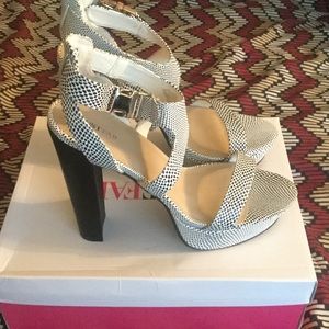 Just Fab Black and White Block Sandal.