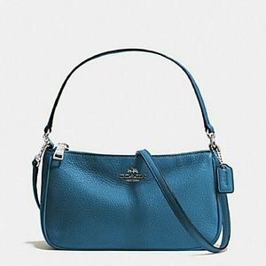 NWT- COACH Top Handle Pouch, Pebble leather Slate