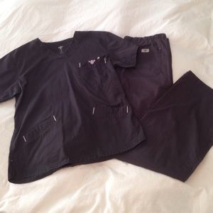 Grey/pink Med Couture scrubs.  Sz M
