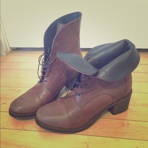 Brown Leather Lace-up Boots