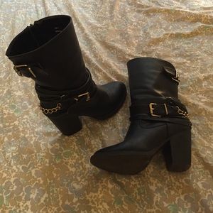 Mid-Calf, Heeled Moto Boots