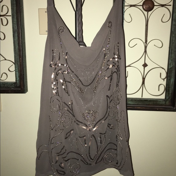 Light summery sequenced charcoal grey blouse.