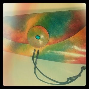 Tie dyed leather clutch bag