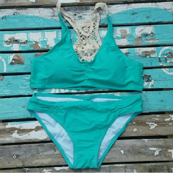 Teal Crochet Bikini - Picture 2 of 4