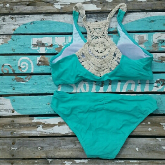 Teal Crochet Bikini - Picture 3 of 4
