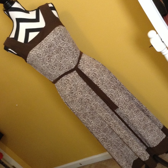 Perceptions dress brown& cream sz 6 - Picture 1 of 4