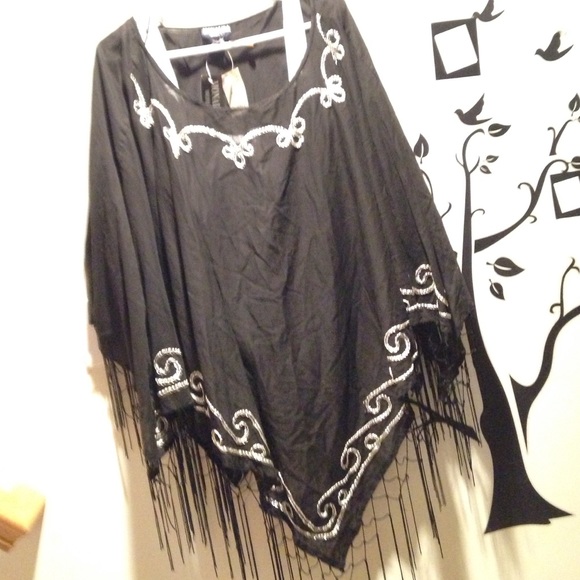 OSFM Fringed Poncho Beach CoverUp