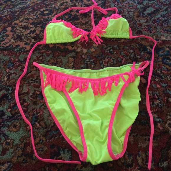 Swim Lime Green And Hot Pink Bikini For Summer Poshmark