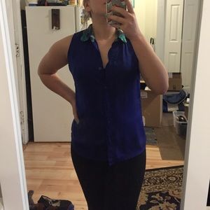 Royal Blue Top with Floral Collar