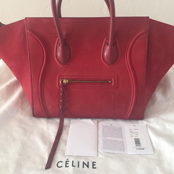 Celine Phantom Red Suede Satchel - Picture 2 of 4
