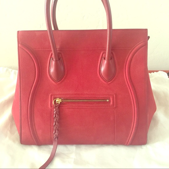 Celine Handbags - Celine Phantom Red Suede Satchel