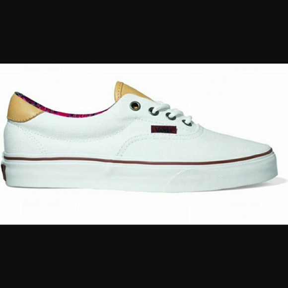 "Vintage" white canvas and tan leather Vans shoes