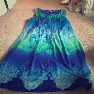 Flowy dress in blues and greens