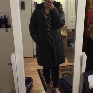 Green Down Jacket with Detachable Fur Hood