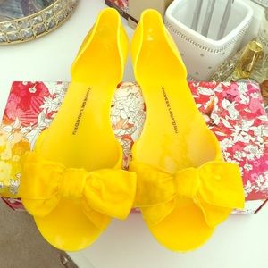 Chinese Laundry Yellow Velvet Bow Jelly Sandals