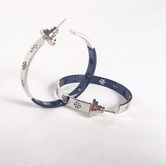 SOLD Tory Burch Silver/Navy Dipped Pierce Hoop