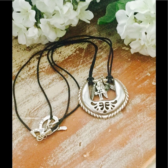 Jewelry - Necklace silver and black leather with charms NWOT