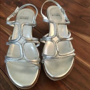 Sale! Stuart Weitzman silver strappy wedge sandals