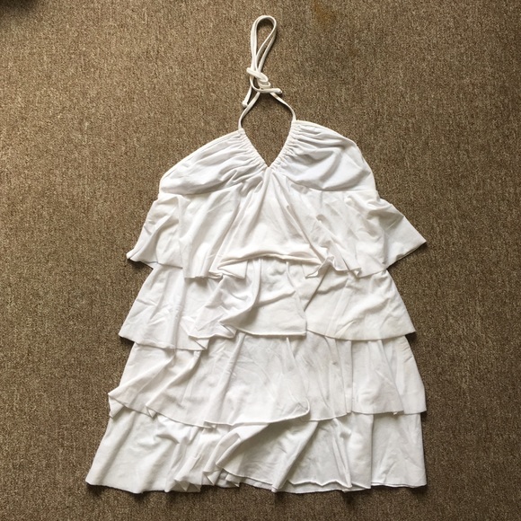 White halter ruffled short dress