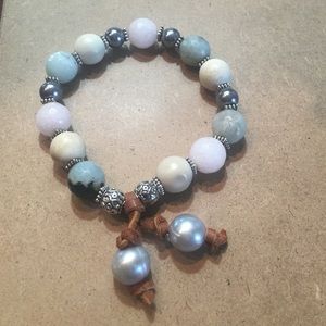 Quartz, Amazonite and a bit of leather bracelet.