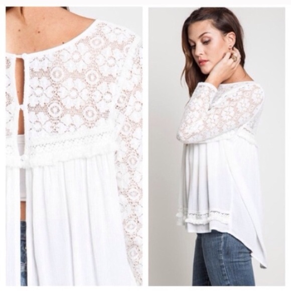 ❗️LAST-M❗️ Mocha Lace Sleeve Essential Chic Blouse - Picture 2 of 4