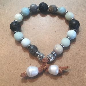 Lava Bead, Amazonite & Pearl Bracelet