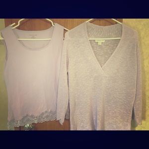 Lavender Linen sweater bonus lace trim tank