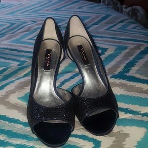 Blue Sequin open toe shoes