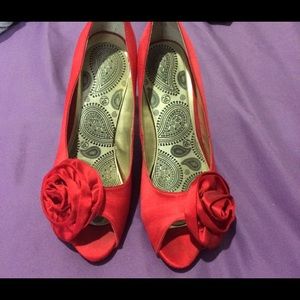 Red peep toe heels