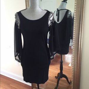 Open Back Shoulder Embezzled Little Black Dress