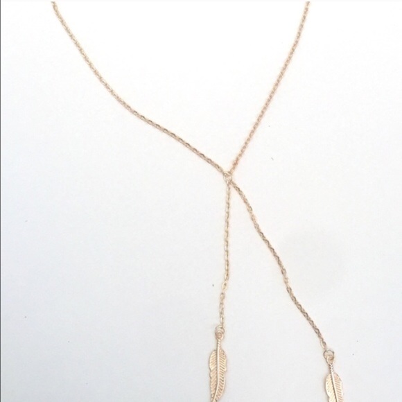 New! Gold feather lariat necklace - Picture 3 of 3