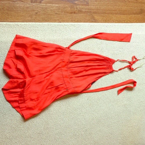 Orange open back romper with belt - Picture 1 of 3