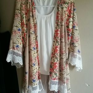 Flower lace kimono top