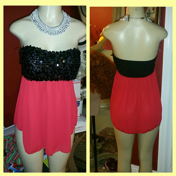 Holiday Strapless red top with sequins