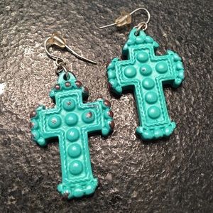 Comfortable Turquoise Cross Earrings