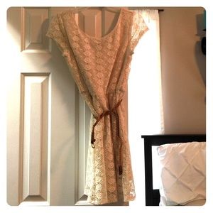 White dress with tan belt