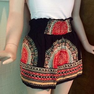 Short boho skirt with elastic waistband.