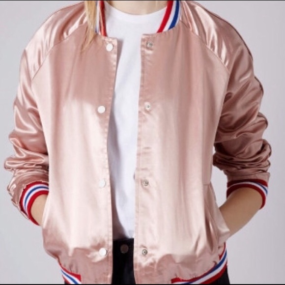 ISO Topshop Pink Sateen Bomber Jacket
