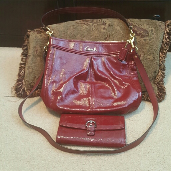 Authentic red leather coach purse/ matching wallet