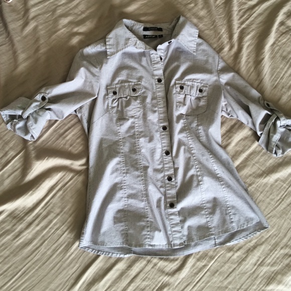 Button up blue and white striped blouse